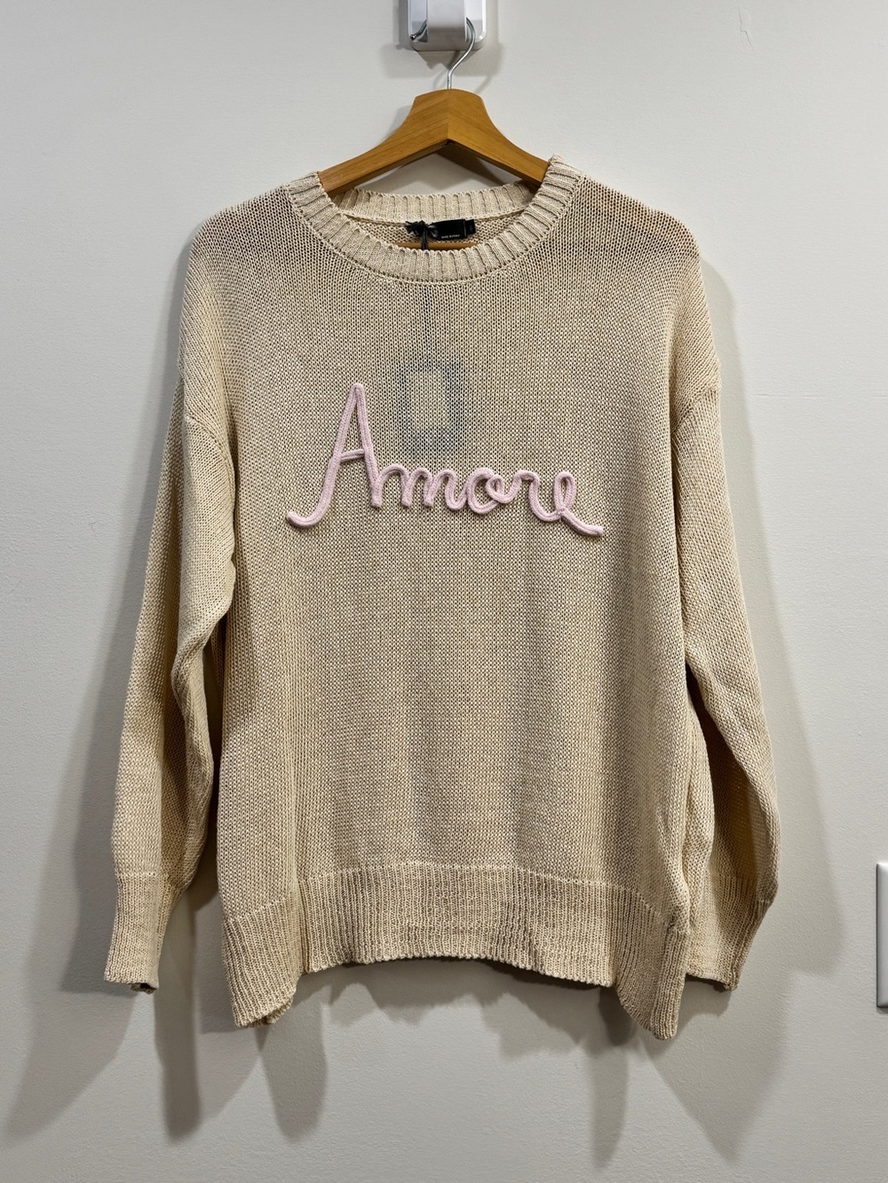 M Made in Italy Amore Crochet Sweater Cream XL NWT